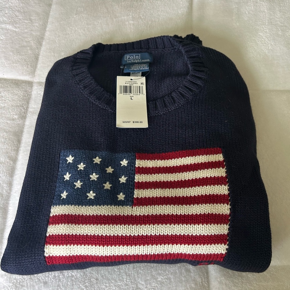 Polo by Ralph Lauren Navy Sweater with American Flag